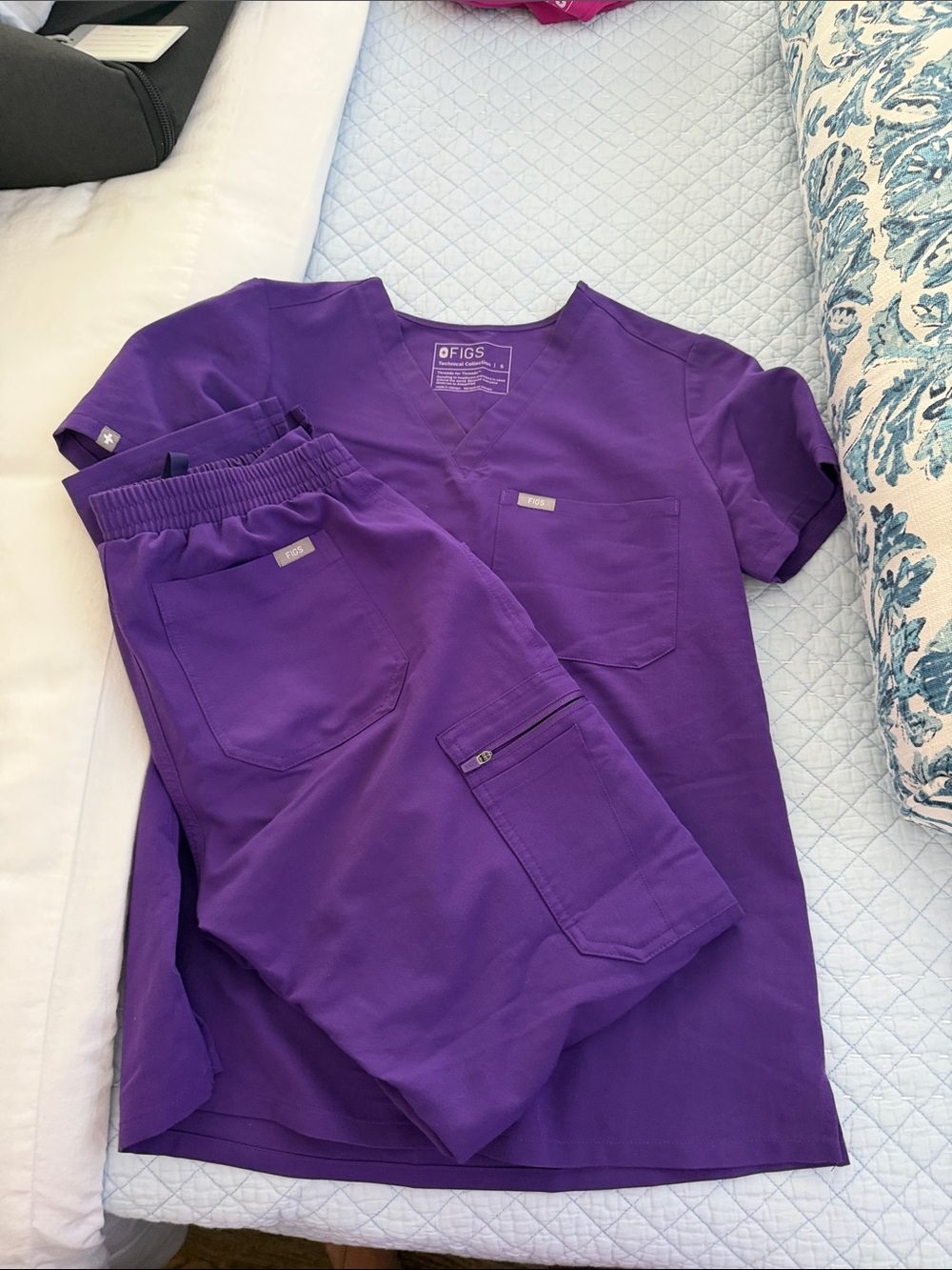 Figs Purple V-Neck Scrub Top and Drawstring Pants